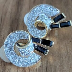 EUC Vintage D’Orlan Crystal & Black Baguette Clip-On Earrings